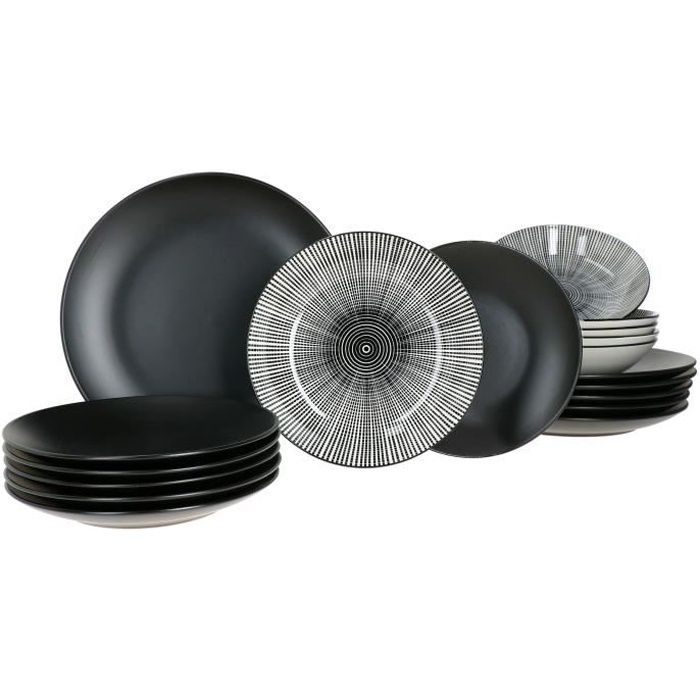 Mambocat Nagano 18 pcs. Service d'assiettes I noir + motif d