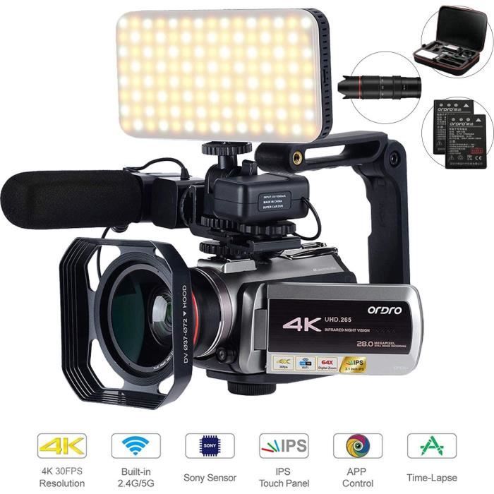 Accessoires caméscopes Camescope 4K, avec Zoom numérique 64X, Connexion  avec télescope-lumière LED-Microphone et Autres 2351 - Cdiscount Appareil  Photo
