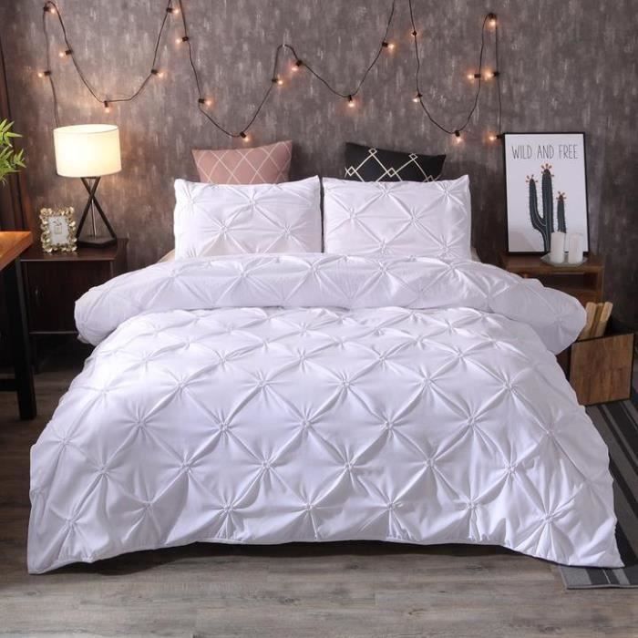 Parure de lit 220x240 cm 100% polyester - Housse de couette + 2 taies 50x67 cm - Blanc
