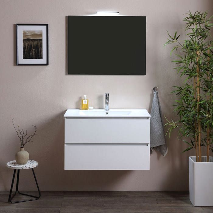 MEUBLE DE SALLE DE BAINS SUSPENDU 90 CM AVEC TIROIRS BLANC EFFET BOIS BERLIN MEUBLE DE SALLE DE BAINS SUSPENDU 90 CM AVEC TIROIRS BLANC EFFET BOIS BERLIN