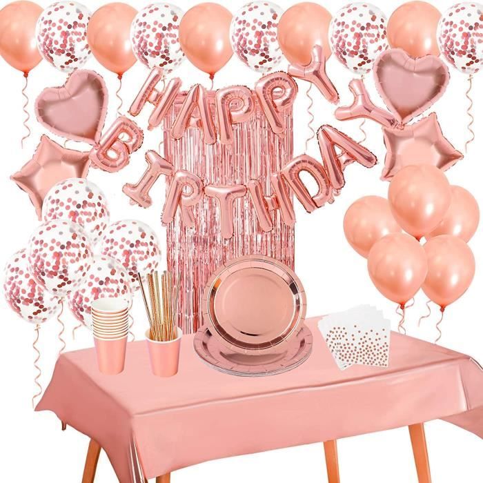 Table Vainechay Decoration Anniversaire Rose Gold Ballon Anniversaire Fille Vaisselles Jetables Anniversaire Rose Gold 168 Cdiscount Maison