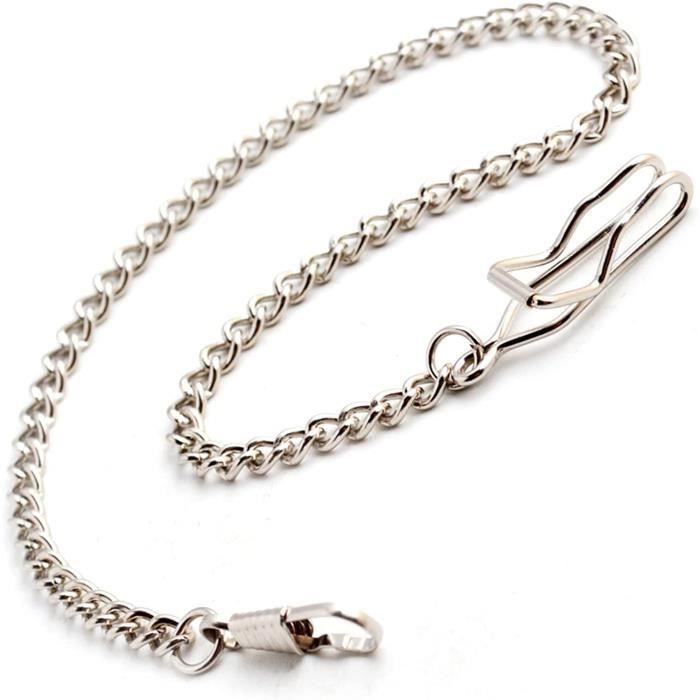 Chaîne Argentée De Montre De Gousset - Longueur 25 Cm, Maille Ronde 8mm
