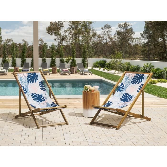 Set de 2 toiles de rechange pour transat motif feuilles de palmier bleu ANZIO/AVELLINO