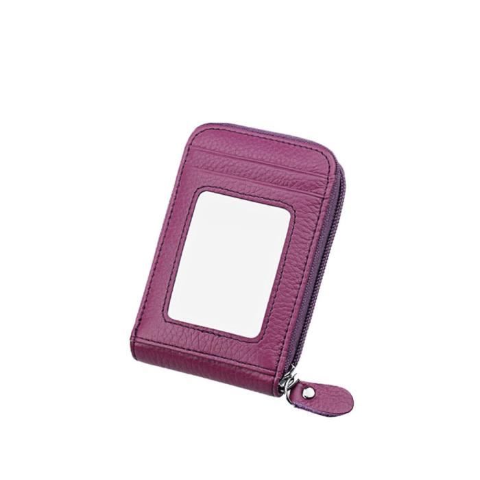 UTO - Portefeuille Femme En Cuir De Vachette - Protection RFID, 22 Emplacements Cartes, Fermeture éclair - Couleur Mauve Pâle