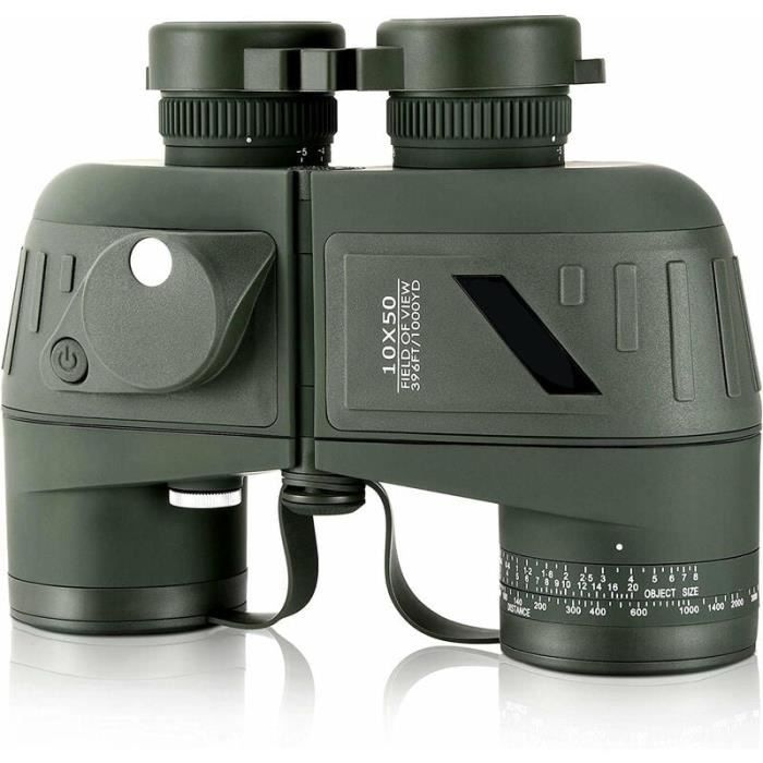 Jumelles marines pour adultes 10 x 50 étanches avec télémètre boussole BAK4 prisme FMC objectif pour observation des oiseaux chasse