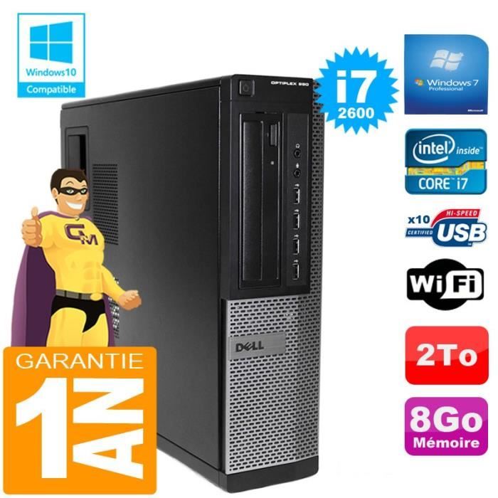 PC DELL Optiplex 990 DT Core I7-2600 Ram 8 Go Disque 2 To Graveur DVD Wifi W7 - Dell