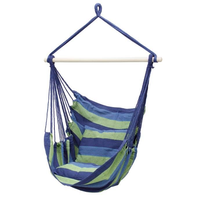 hamac de jardin extérieur chaise suspendue balançoire bleu/vert avec 2 coussins