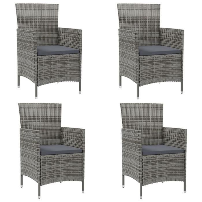 chaises de jardin en résine tressée gris famirosa - lot de 4 avec coussins