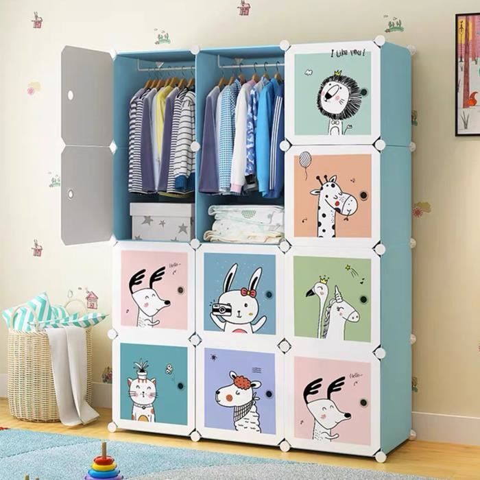 Armoire Modulable de Rangement Enfant 12 Cubes, Armoire plastique Bleu