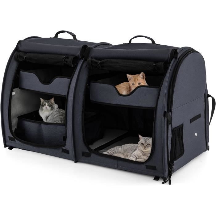 Comparer les prix de GOPLUS Sac de Transport à 2 Compartiments pour Chien Chat de 100 × 58 × 61 cm, Caisse de Voyage 2 Couches, Hamacs Amovibles, Noir