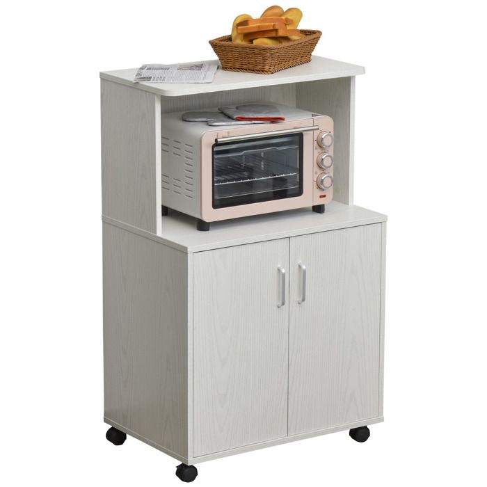 Chariot desserte micro-ondes - HOMCOM - placard 2 portes rangement cuisine mobile - bois - 604x403x97cm - blanc