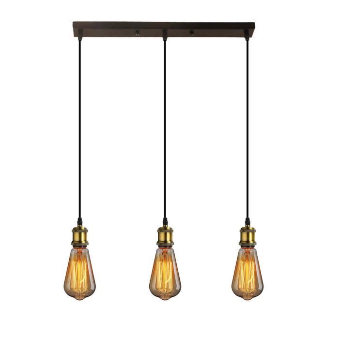 IDEGU Lustre Suspension 3Lampes E27 Edison a Incandscence Vintage