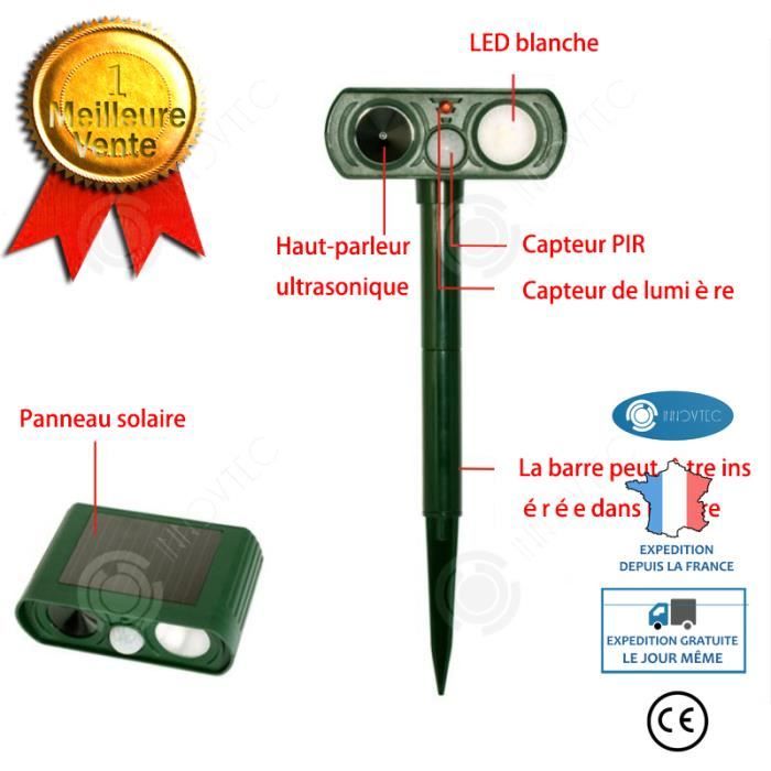 Inn Repulsif Chat Chien A Ultrasons Animaux Errants Nuisibles Pigeons Capteur Solaire Exterieur Detecteur De Mouvements Souris Jard Cdiscount Au Quotidien