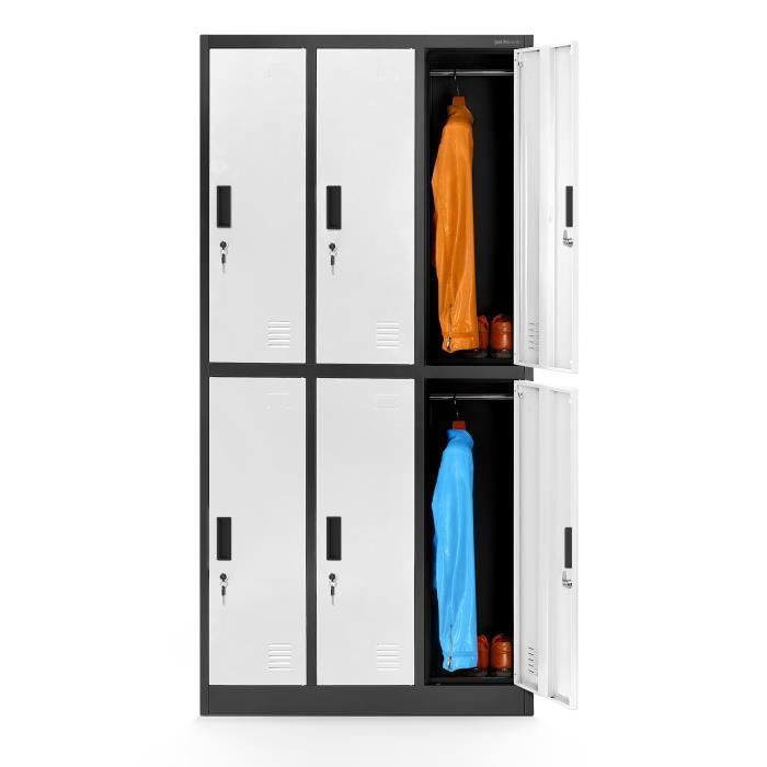 Armoire vestiaire 3B2A Armoire Métallique Casier 6 compartiments en tôle dacier thermolaquée 185 cm x 90 cm x 45 cm (blanc)