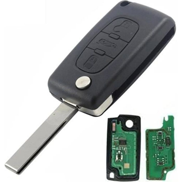 Clé Vierge complète 3 Boutons Coffre CE0536 Pour Peugeot 207, 307, 308, 407, 607 Citroën Berlingo, C2, C3, C4. Picasso Lame Rainurée