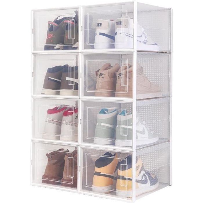 Boîte à Chaussures Transparentes En Plastique, Boîte rangement chaussures  avec couvercle, Etagère à chaussures,l,Lot de 12 - Meerveil - Conforama