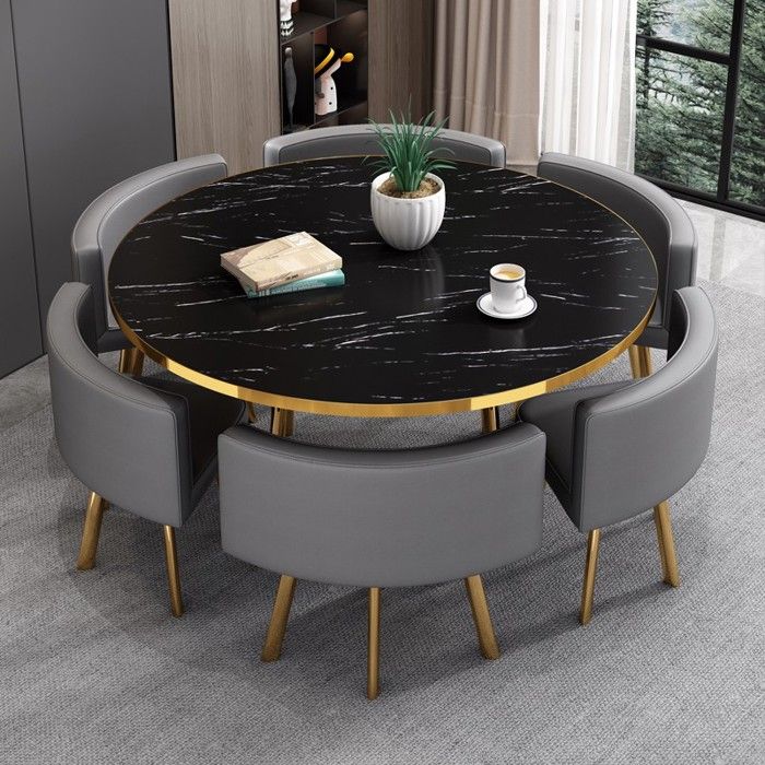 Table Manger Ronde Effet Marbre Noir Et Chaises Encastrable Popup Xl table-manger-ronde-effet-marbre-noir-et-chaises-encastrable-popup-xl
