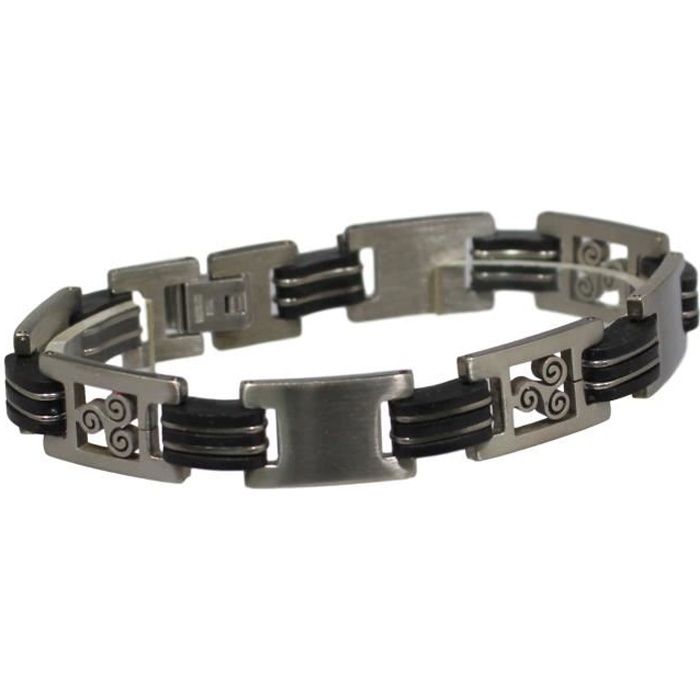 Bracelet Gourmette En Acier Inoxydable Noir - Style Motard Rock - Pour Homme Et Femme - 11