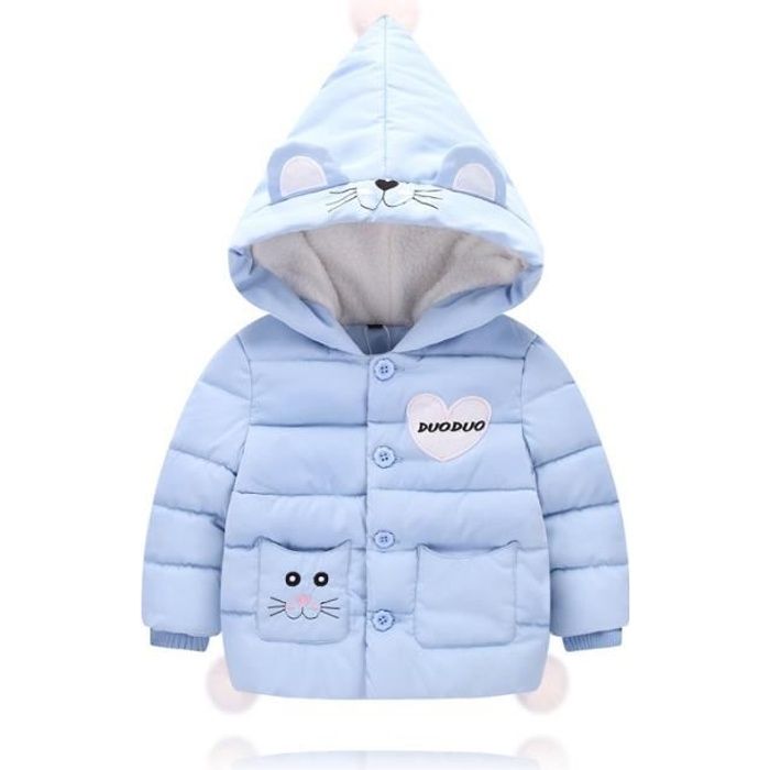 Doudoune Enfant Fille Garcon Hiver a Capuche Mignon chat Imprime Bleu 1 8 ans