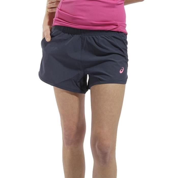 short de running femme asics 3.5inch - marine - ceinture élastique et poche zippée