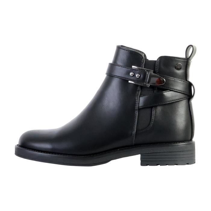 Bottines Plates Cuir - The Divine Factory - Noir - A élastique - Femme