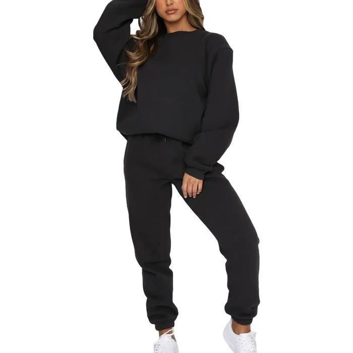 Survêtement Femme 2 Pièces Doublé Fourrure - Sweat à Capuche Zippé Et Pantalon Jogging - Chaud Et Confortable Pour Automne/hiver