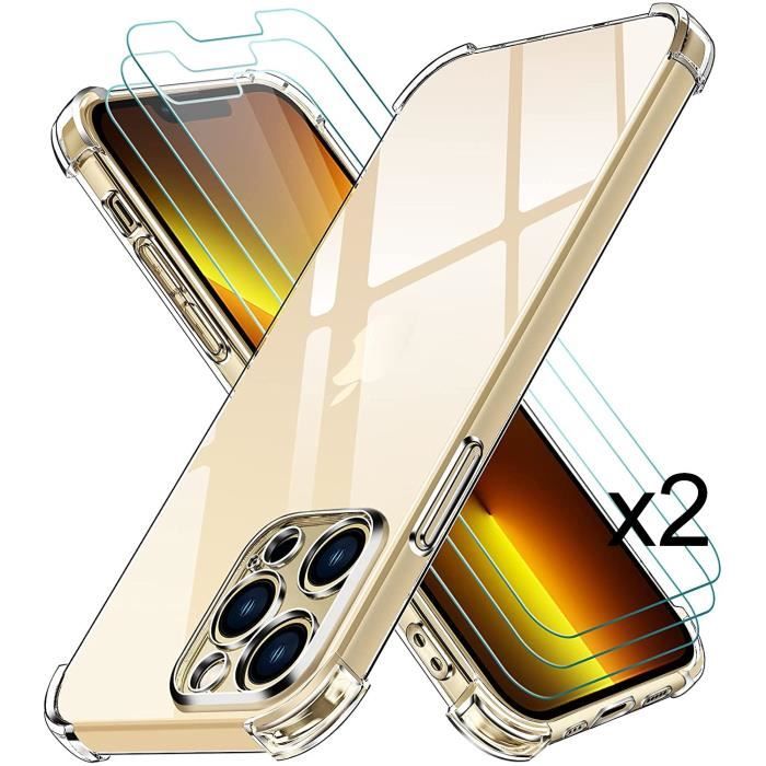 Coque Iphone 13 Mini / Coque Silicone Gel Ultraslim / Transparent + 2 Films  Verre Trempé Clear renforcé