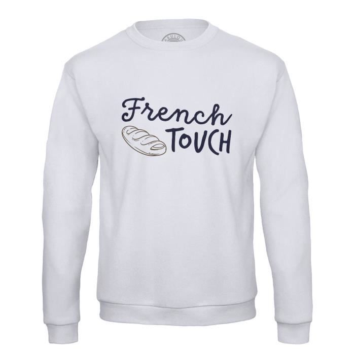 Sweat Shirt Homme French Touch Fran aise Clich Baguette Blanc