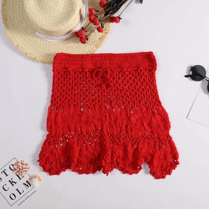 Robe De Plage Pour Femmes Au Crochet à La Main, Mini, Taille Haute