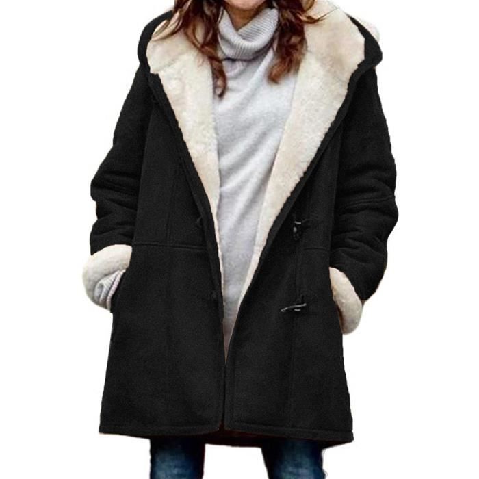CMTOP Veste Femme Hiver Mi-longue Chaud Polaire Blouson Imperméables Manteau à Capuche Elegant Chic Zippé Parka Manche Longue Mode Outercoat Avec Poches(Khaki, S