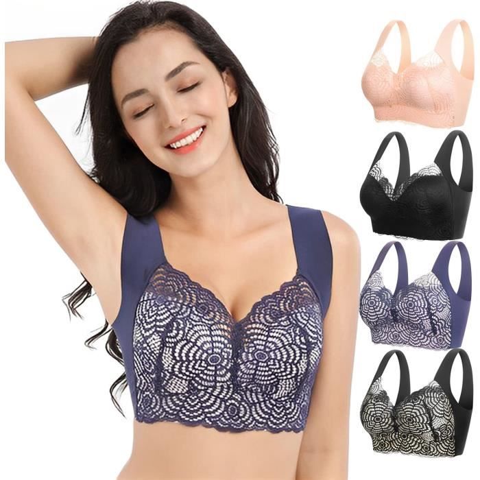 Soutien-gorge Lymphatique Showyooff - Dentelle, Push-up, Sans Armatures - Tailles M à 5XL (noir, Nude, Bleu)