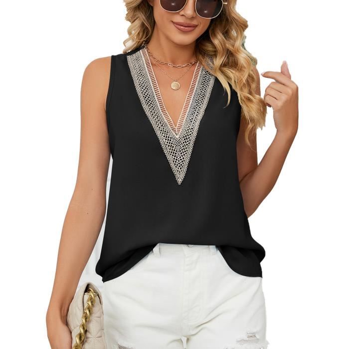 Débardeur Femme Été Col V Lâche - T-Shirt Basique Décontracté Manches Courtes Respirant - Top Quotidien Confortable