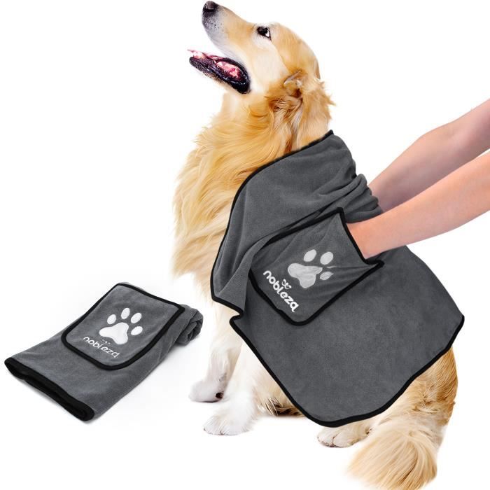 Nobleza-Serviettes pour Chiens Extrêmement Absorbantes et Douces 106x66cm Gris