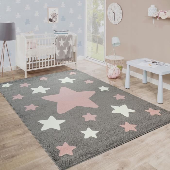 Tapis Chambre Enfant Tapis Enfant Grands Et Petits Etoiles Gris Rose O 1 Cm Rond Cdiscount Maison