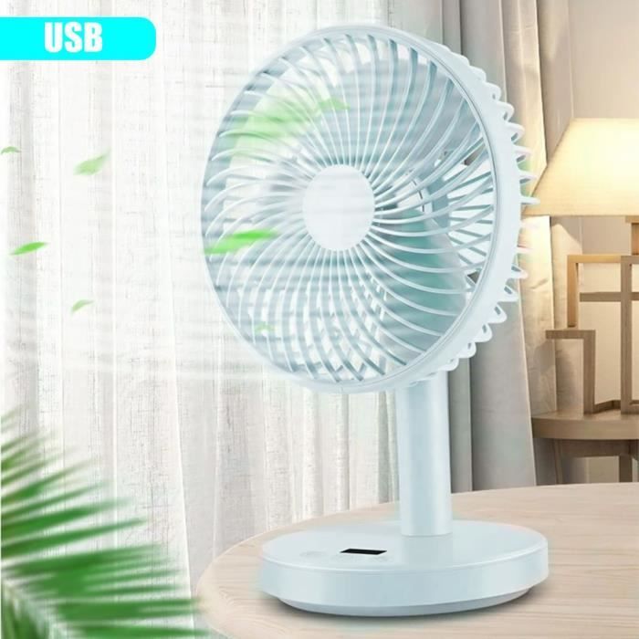 Ventilateur de Table - Bleu Claire - 2400 mAh - 4 Vitesses - Silencieux - USB - Booling