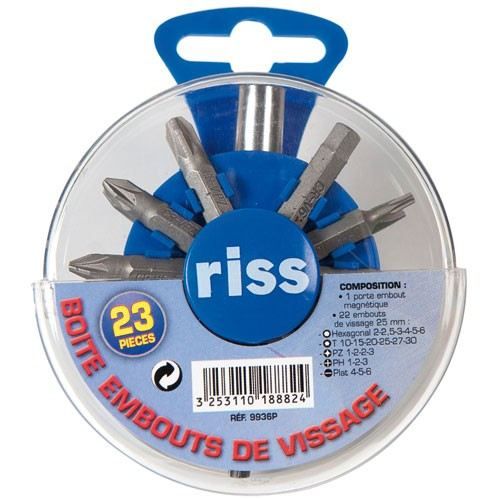 Embouts de vissage - RISS - 23 pièces - PZ, PH, plats, hexagonaux, Torx ...