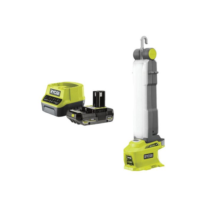 Pack RYOBI Lampe LED modulable R18ALF 0 18V One+ 850 lumens 1 batterie 2.0Ah 1 chargeur rapide RC18120 120