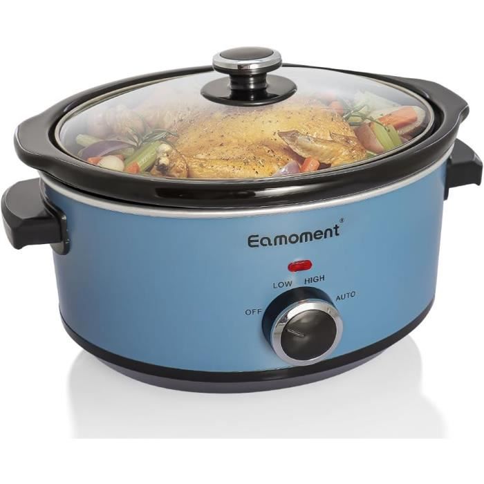 Eamoment Slow Cooker, 3,5 liter, roestvrij staal, met keramische pan, instelbare temperatuur, vaatwasmachinebestendige keramische pan en deksel van gehard glas, 200 W