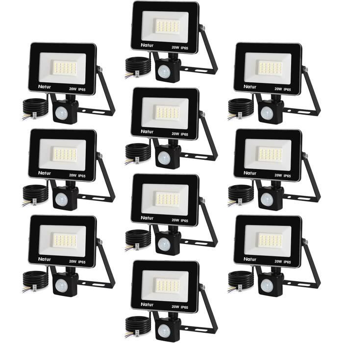 2x Projecteurs LED Extérieur 20W Avec Détecteur De Mouvement - 2000LM, IP66, éclairage Sécurité