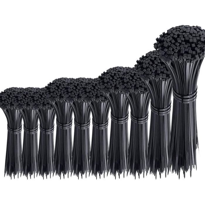Lot De 750 Attaches Cable Nylon - 100-300mm, 2.5-4.8mm, Noir, Réutilisables
