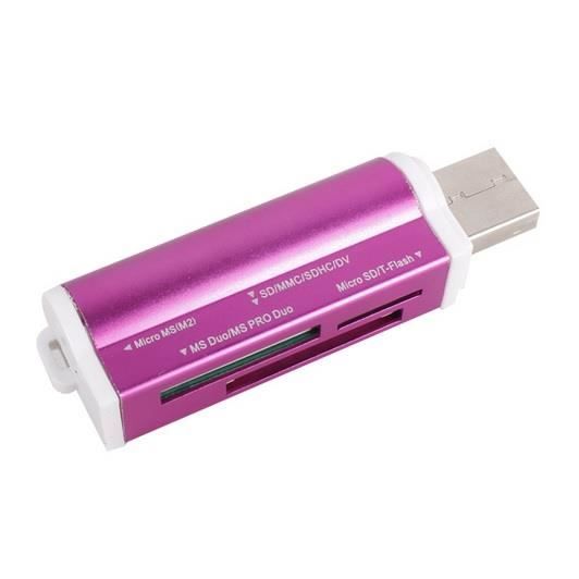 Lecteur usb 2.0 multi carte mémoire : Micro SD / TF M2 MMC SDHC MS Duo - Violet