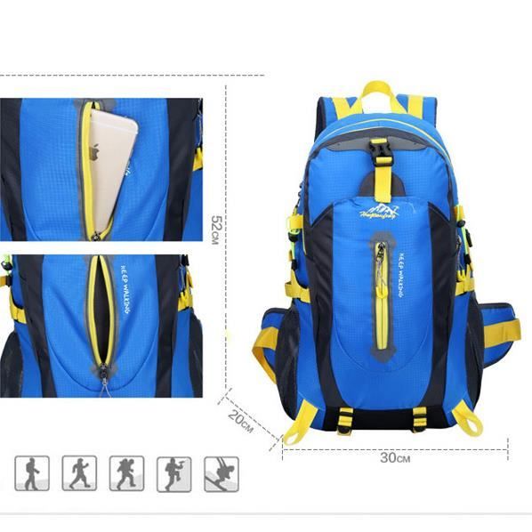 40l sac à dos étanche randonnée camping ecole sac loisir voyage sacs épaule en nylon scolaire cartable lycée college bleu
