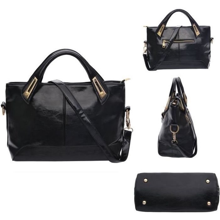 Noir Sac a main femme cuir Sacs port?�s ?�paule en cuir Sac main cuir Sac bandouliere Cabas Fourre 
