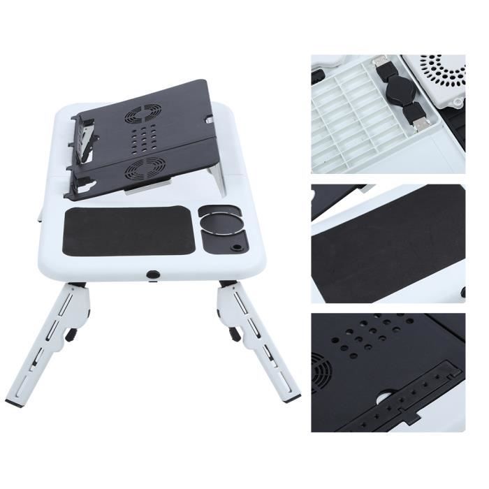Table Basse Pliable Pour Ordinateur Portable Avec Ventilateurs - Support Multifonction Noir/Blanc