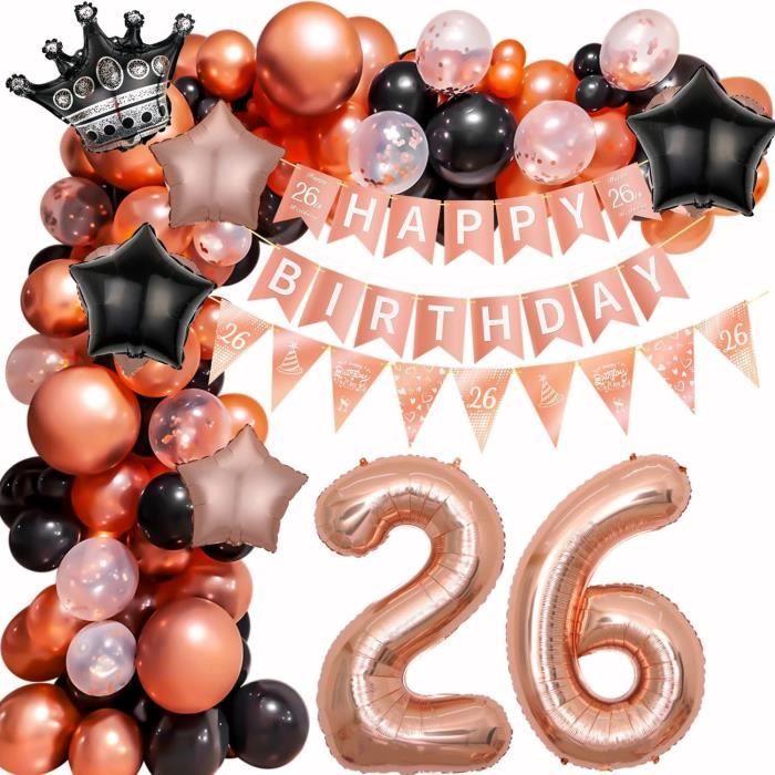 Décoration Anniversaire 26 Ans Femme - Kit Ballons Et Accessoires Rose Gold Et Noir - Pour Fête Et Gâteau - 4