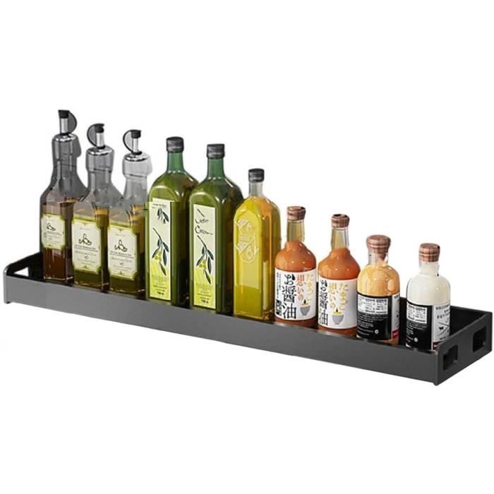 Étagère à Épices 2 Niveaux En Bois Naturel 35,5x17x33cm - Organisateur Cuisine Avec Panier Suspendu Et 2 Crochets, Meuble Rangement Placard Plan De Travail