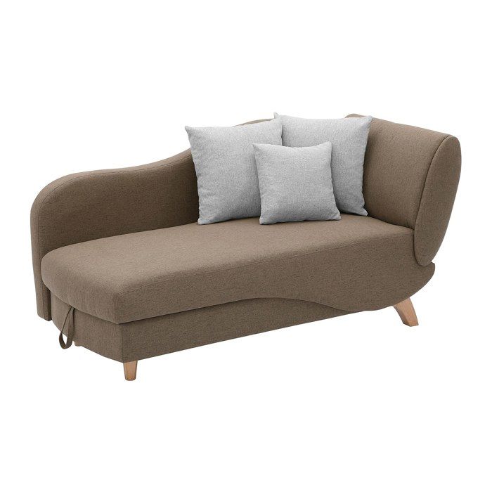 Méridienne gauche convertible en tissu marron avec coffre de rangement PENELOPE