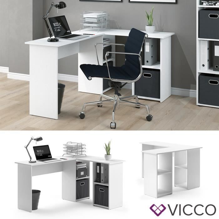 bureau en angle vicco carlo - blanc - design contemporain - 136 x 73 x 112 cm