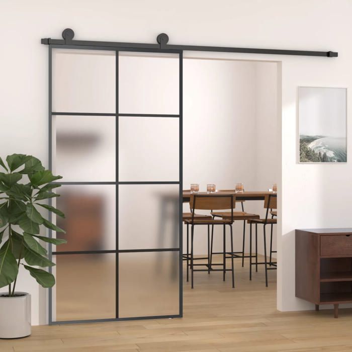 vidaXL Porte Coulissante Porte Suspendue Système de Suspension avec Rail Chambre Maison Intérieur Aluminium et Verre ESG 288066
