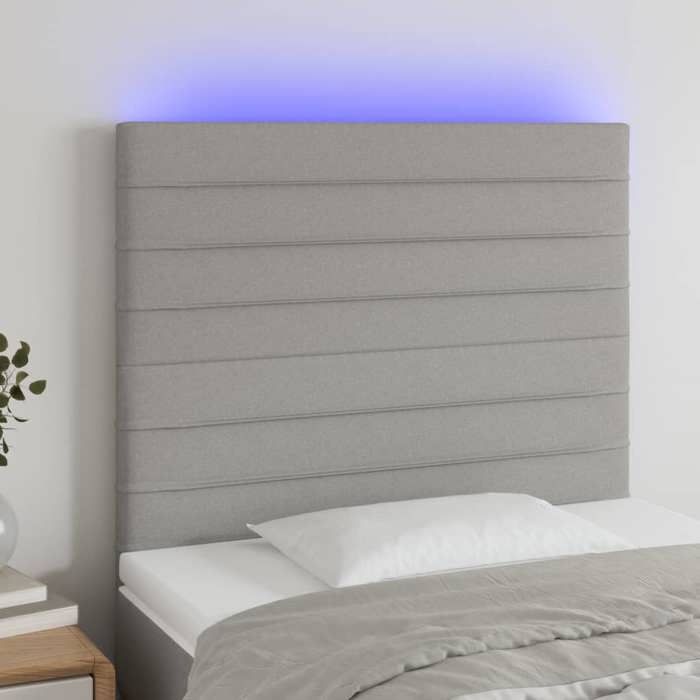 vidaXL Tête de Lit à LED Meuble de Chambre à Coucher Accessoire de Lit Simple Tête de Cadre de Lit Intérieur Gris Clair 3122538